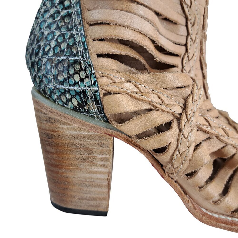 Freebird by Steven Bella Leather Peep Toe Sandals Boots Size 8 Gladiator Reptile - Picture 2 of 16